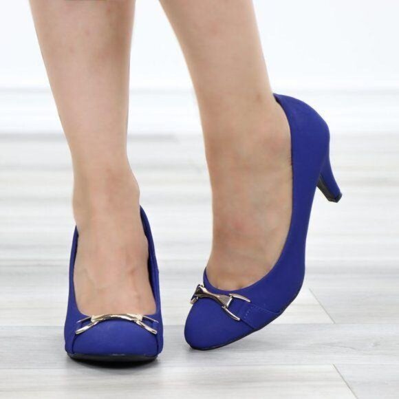 Blue Vintage Style Round Toe Comfort Pumps - Picture 7 of 11